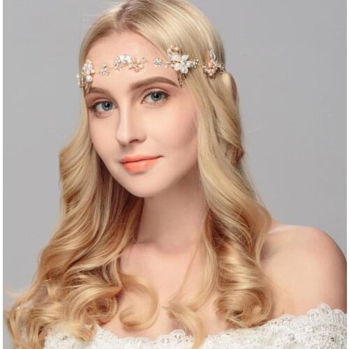 Flower Headbands for Women Bridal Wedding Hair Jewelry Crystal Pearls Hairbands Tiaras and Crowns for Bride Noiva FORSEVEN