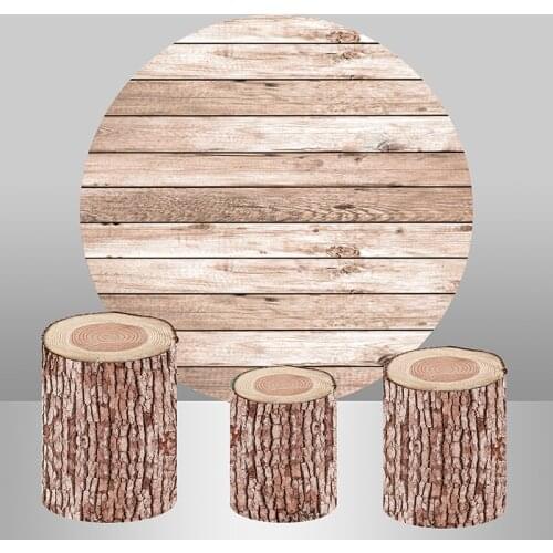 Rustic Wood Baby Shower Round Background Custom Brown Wooden Birthday Party Decoration Dessert Table Cover Cylinder Cover
