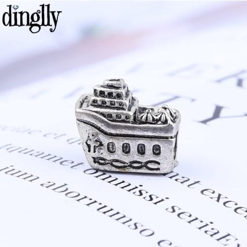 Dinglly Silver Color Cruise Ship Charm Beaded Fit Snake Bone Chain Bracelet & Bangle For Women Men Fashion Jewelry Accessories