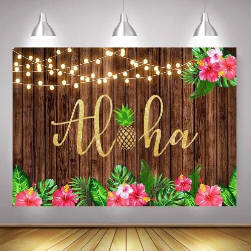 Aloha Themed Birthday Photo Background Brown Rustic Wooden Tropical Party Backdrop Photocall Flowers Baby Shower Photography