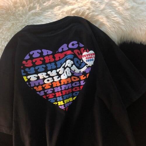 100% Cotton Heart Print Tshirt Black Funny Girl Streetwear Female Tops Tee Short Sleeve Fashion Punk T Shirt Hip Hop Clothes