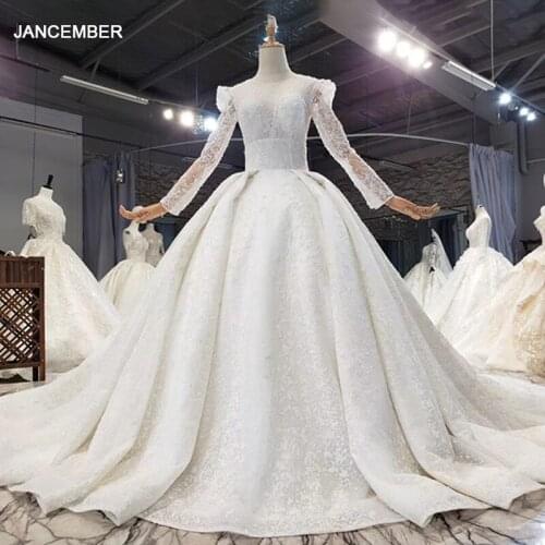 HTL1656 The Top Covered With Beautiful Appliques And Beads Wedding Dress 2020 Puff Long Sleeve O-Neck vestido de casamento civil