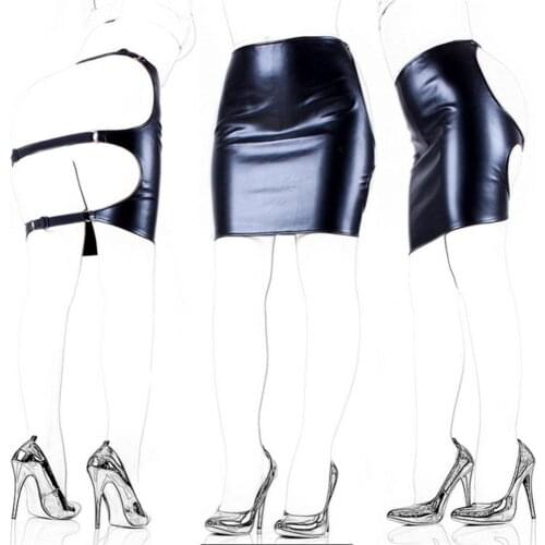 Faux Leather Women Exposed Ass Bondage Skirt Dress Intimate Sex Toy Couple Game