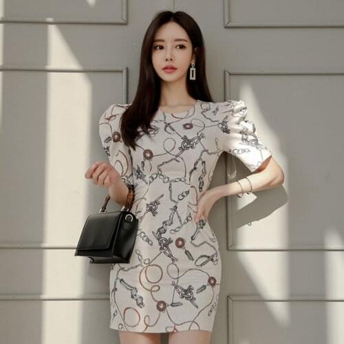Fashion summer office dress for women new arrival temperament sexy formal dress elegant slim print mini cute pencil dress