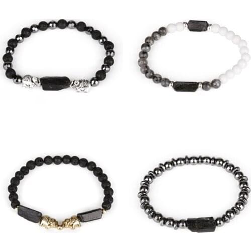Charm Natural Rough Black Tourmaline Healing Stone Bead Onyx Lava Hematite Labradorite Howlite Energy Bracelets For Man Women