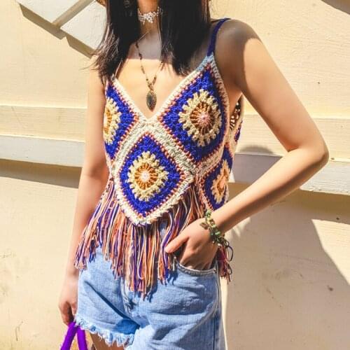National Style Tassel Matching Color Condole Belt Female Summer Minority Holiday Sweater Vest Bikini