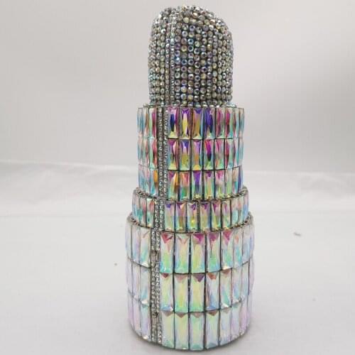 New Arrival AB Rhinestone Lipstick Silver Wedding Bridal Purse Luxury Elegant Women’s Mini Shoulder Minaudiere