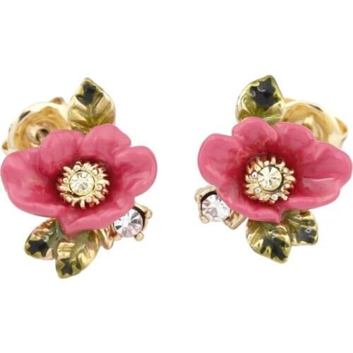 New product classic garden series red flower stud earrings enamel glaze fashionable fresh sweet niche design earrings