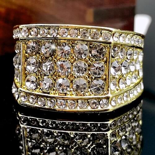 Charming White Round Zircon Wedding Rings For Women Men Luxury Crystal Ring Male Female Vintage Gold Color Big Engagement Ring