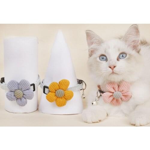 Cat Collar Accessories Cute Solid Color Cotton Flower Pet Collar Small Medium Cats Dogs Traction Cat Collar With Bells