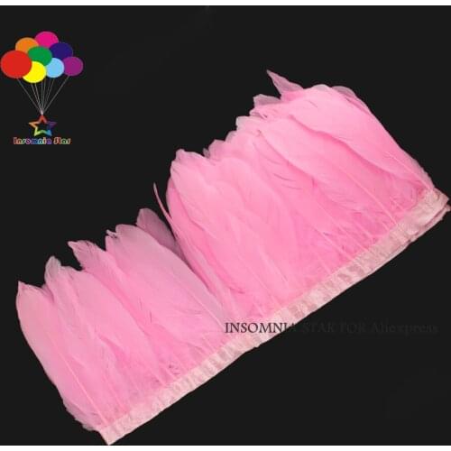 Fringe bleached Pink Goose Feather Trims with Satin Ribbon Tape for skirt 2Meter