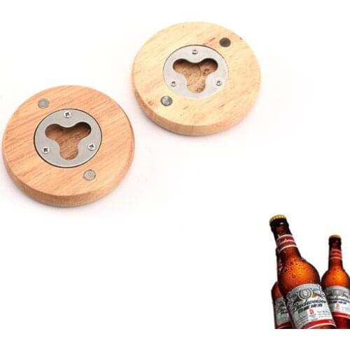 Blank DIY Wooden Round Shape Beer Bottle Opener Coaster Fridge Magnet Decoration Beer Bottle Opener LX8295