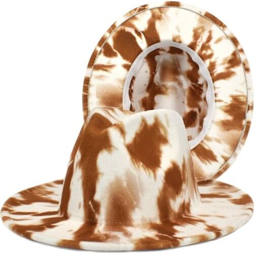 Fedora tie-dye gradient color felt bucket hat jazz top bucket flat brim big brim hat baseball cap ladies summer hat mens