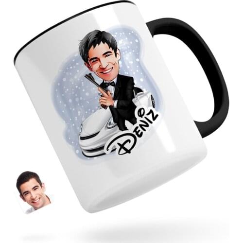 Personalized Men 'S Agent Caricature Of Black Mug Bardak-1