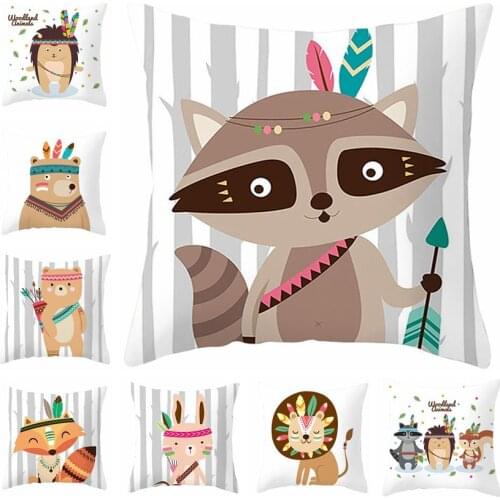 Tribe Woodland Animal Cushion Cover Bear Fox Print Cotto Pillow Case Decorative For Chair Sofa Home Decor Throw Pillowcase 45x45