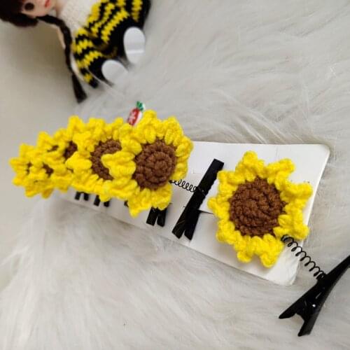 Popodion 2 pcs Young Girl SunFlower Hairpin Handmade Crocheted 001