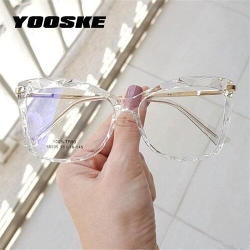 YOOSKE Transparent Optical Myopia Glasses Frame Women Clear Oversized Square Eyeglasses for Ladies Decoration Spectacles