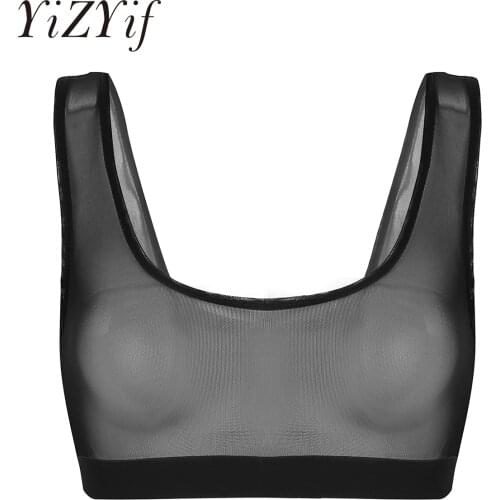 Transparent Womens Tanks Deep U Neck Sleeveless Lace Bralette Crochet Solid Tank Flower Mesh Unlined Bra Vest Crop Tops Sexy