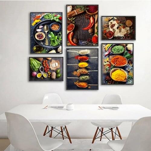 Vegetable Grains Spices Kitchen Wall Art Canvas Painting Posters and Prints Pictures Modern Home Room Decor (No Frame)
