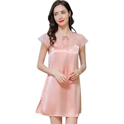 S55150 New Fashion Sexy Silk Pajamas Womens Short Sleeve Summer Womens Nightgown Sleepwear