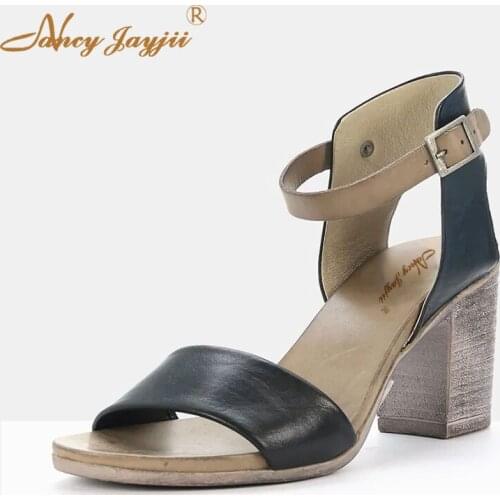 Female Shoes Woman Ladies Sandals Solid Ankle-Wrap Buckle Super High Square heels Mature Elegant Nancyjeyjii Fashion Basic 2019
