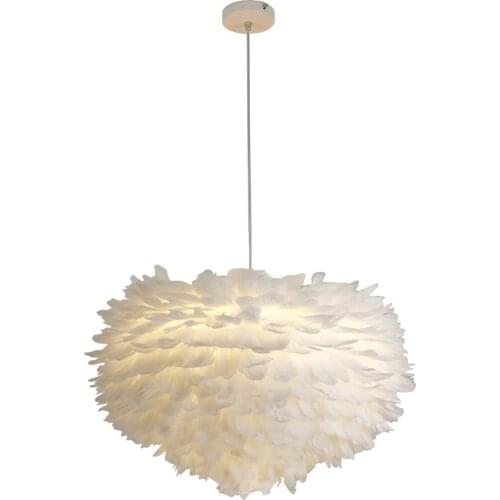 Nordic Feather Pendant Lamp Creative Fairy Hanging Lamp Goose Feather Bedroom Dining Room Loft Chandelier with E27 bulb 30cm