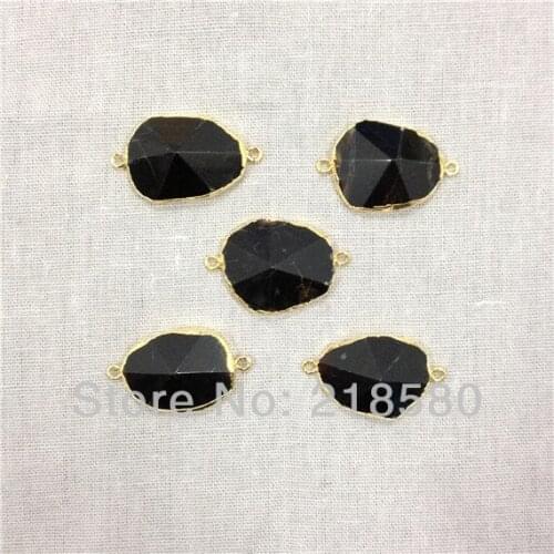 SP-053 Black Onyx Pyramid Pendant Charm with Gold Electroplated Edge,Double Bail