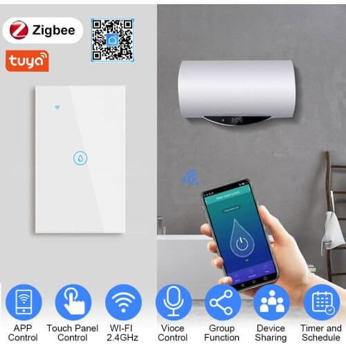 Tuya Smart WiFi Touch Water Heater Switch EU/US 20A Touch Wall Switches Glass Panel Remote Control Compatible Alexa Google Home
