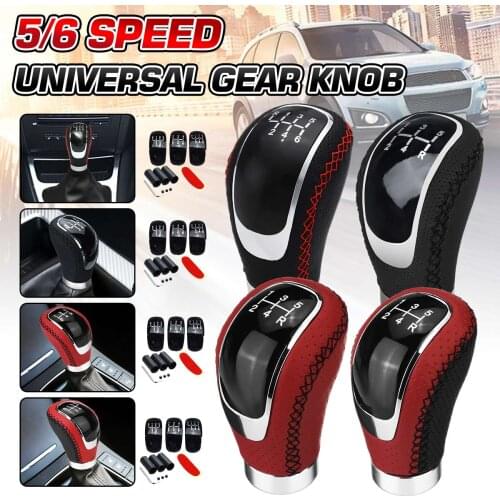 Universal 5/6 Speed MT Gear Shift Knob Shifter Lever Stick PU Leather w/Replacable Gear Knob Caps For All Manual Car