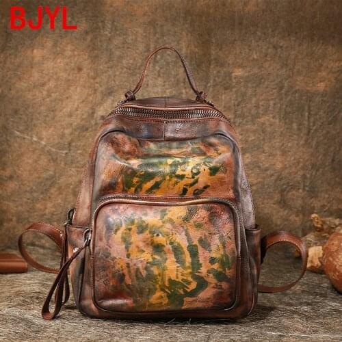 Vintage leather Backpack Womens Original Handmade Leather female Large Capacity Casual Travel Backpacks women 2020 new