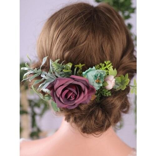 Vintage Deep Red Flower and Leaves Hair Comb Mysterious Charm Wedding Bridal Hair Accessories Dancing Party For Elegant Women