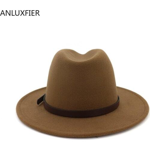 X3016 Adult Woolen Hat British Style Classic Jazz Hat Simple Woolen Felt Caps Broad-Brimmed Hat Fashion Style Felt Hats Adjust
