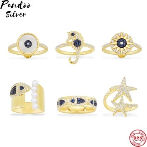 S925 Sterling Silver Jewelry 1:1 Copy,Collection ETE,Fish Open Ring With Pearls,Starfish Ring,Lucky Eye Ring With Logo for Women
