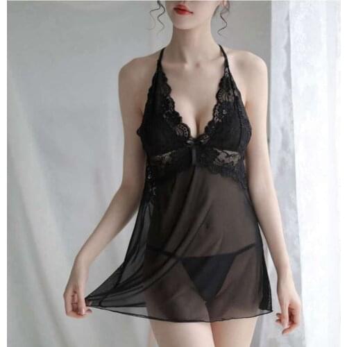 Pink Lace Night Dress See Though Nightgown Women Backless Sleepwear V-neck Lingerie Dress Summer Nightwear Dressing Gown