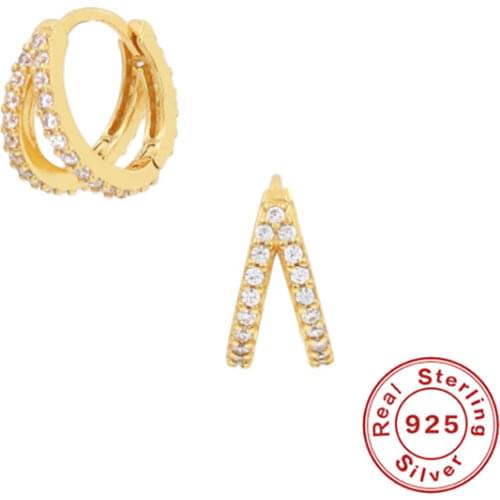 Aide Luxury Double Row Zircon Stone Hoop Earrings for Women Round Turquoise Stone Earrings 925 Sterling Silver Piercing Jewelry