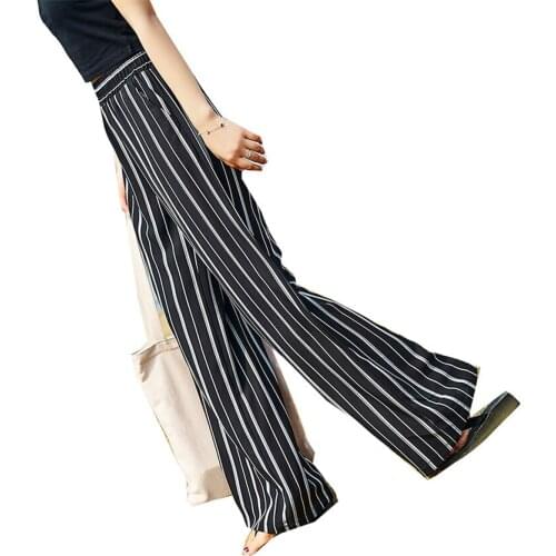 2020 New Fashion Spring Women High Waist Chiffon Pants Wide Leg Pant All-match Legging Casual Summer Thin Long Striped Pant W380