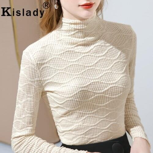 Winter Long Sleeve Turtleneck Gothic Women Shirts Sexy Lace Patchwork Vintage OL Shirt Korean Hollow Out Plus Size Tops Clothes