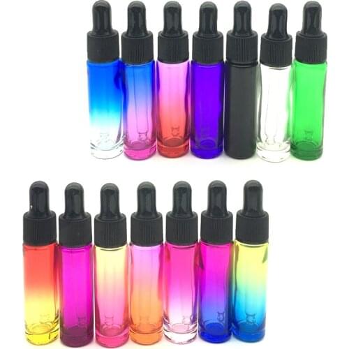 10ml Gradient Colorful Perfume Glass Bottle Pipette Bottles Thick Glass Dropper Tubes Essential Oil Vial X 50