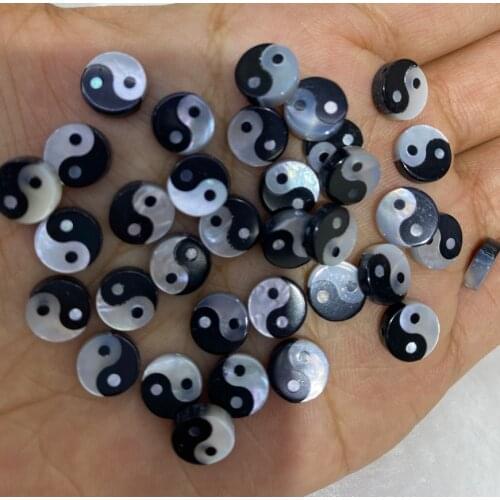 100pcs Hot!!! Natural Mother of Pearl Shell 8mm White & Black Tai Chi Gossip shape Bead charms For DIY Making Bracelet Jewelry