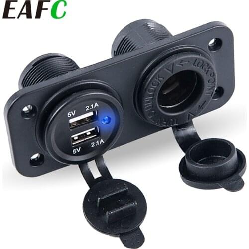 12-24V Universal Car Cigarette Lighter Socket Dual Socket USB Adapter Charger With LED 5V 4.2A With Car Cigarette Light