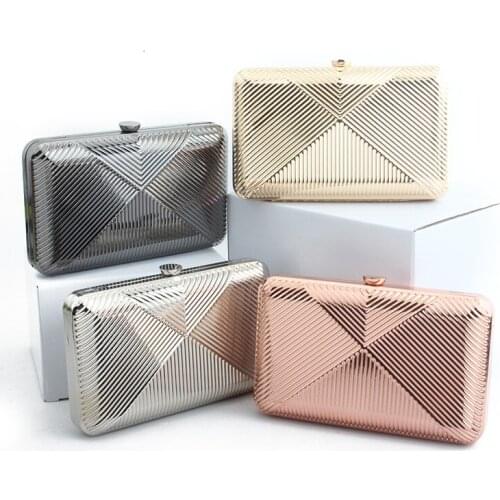 2019 Fashion Metal Evening Bag Box Ladies Party Wedding Shoulder Clutch Bags Purse Striped Handbag Chain Crossbody Bag For Wome