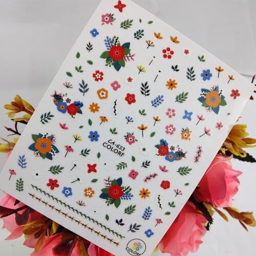 3D Nail stickers Art Cute Colorful Flower Grass Design Sliders for Nails Foil Self Adhesive All for Manicure Accessories