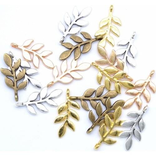 50pcs 24x11mm Metal Alloy Branch Leaf Pendant DIY Accessories For Jewelry Making