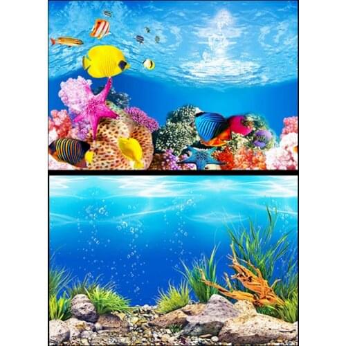 Aquarium Landscape Sticker Poster Fish Tank 3D Background Painting Sticker Double-sided Ocean Sea Plants Backdrop Aquarium Decor
