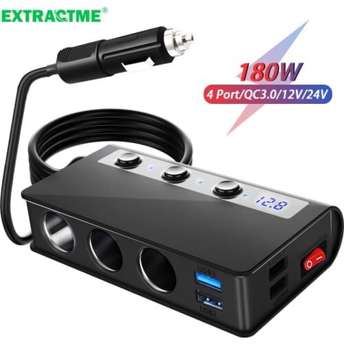 180W Cigarette Lighter Splitter Quick Charge 3.0 Car Charger Adapter 12V/24V 4 Port USB Fast Charging Socket For Mobile Phone