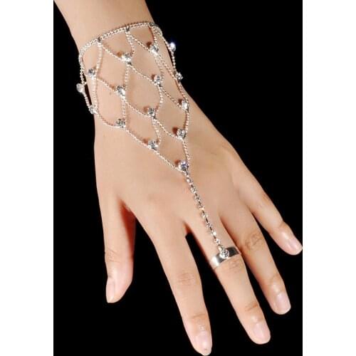 Wholesale Wristband Belly Dance Latin Costume Accessories Plated Hand Jewelry Diamond Bracelet with Loops