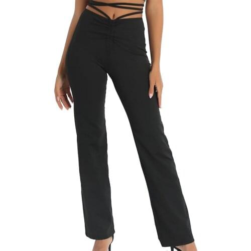 Sexy Bandage Straight Long Pants Spring Summer Women Fashion Casual Solid Color Slim Fit Trousers Sexy Party Clubwear Streetwear