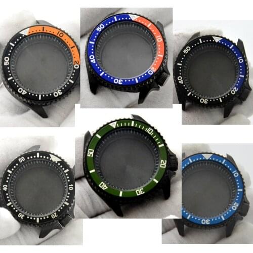 42mm 22mm Strap Stainless Steel Black Plated Watch Case For Seiko (SII) NH35A/36A Movement Replacement Repair Accessories