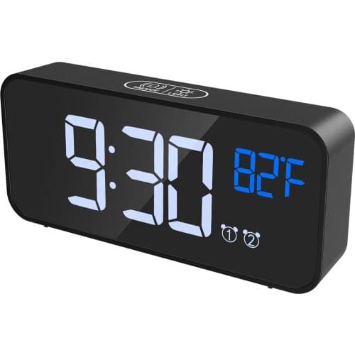 ORIA Alarm Clock Digital Mirror Led Music Alarm Clock with Snooze Temperature Thermometer Acoustic Voice Control Backlight