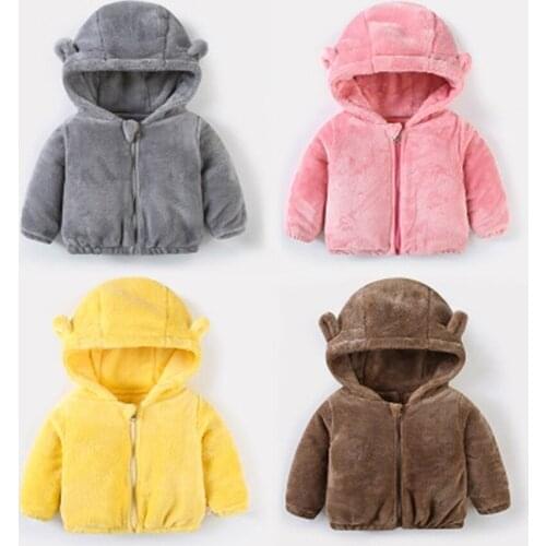 Winter Jacket For Girls Boys Flannel Rabbit Ears Hooded Kids Coats Newborn Baby Warm Thicken Outerwear Toddler Child Snow Wear